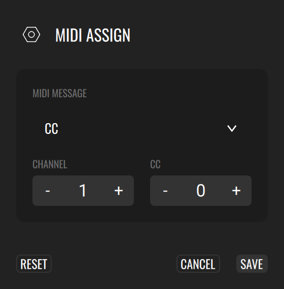 MIDI assign panel