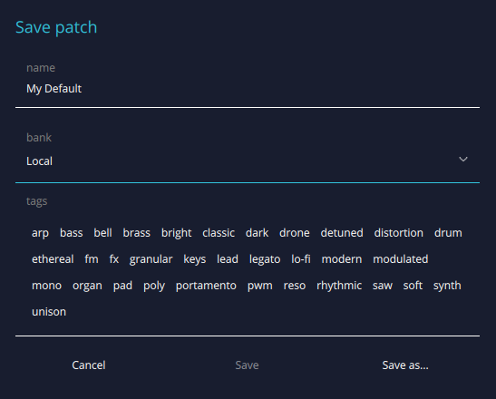 FRMS Patch Save Panel