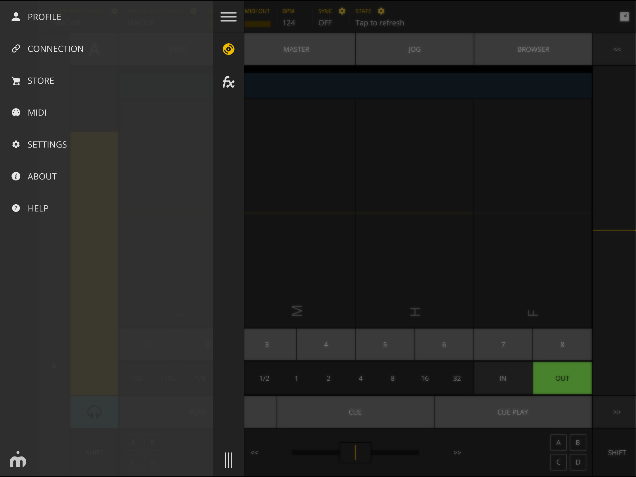 TKFX Traktor Controller settings menu