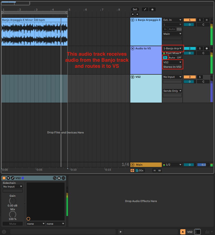 Routing audio to VS in Ableton Live 12