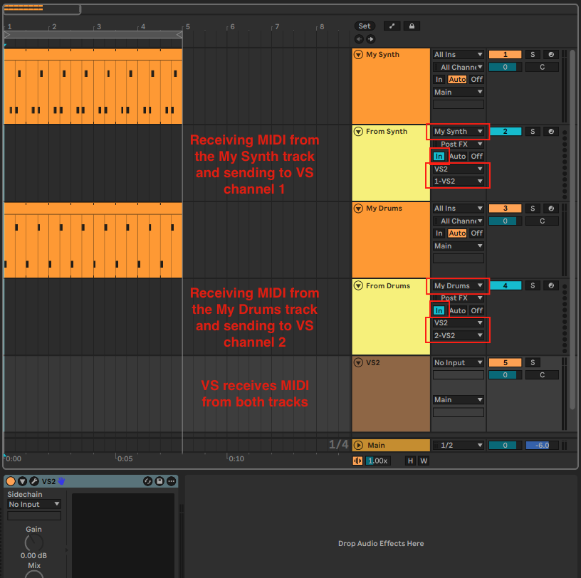 Routing MIDI to VS in Ableton Live 12
